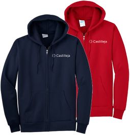 Youth/Adult Fleece Full-Zip Hooded Sweatshirt, Navy or Red